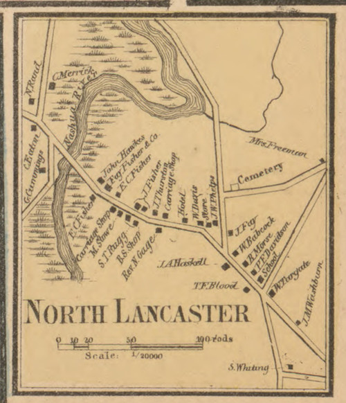 North Lancaster Massachusetts 1857 Old Town Map Custom Print - Worcester Co.