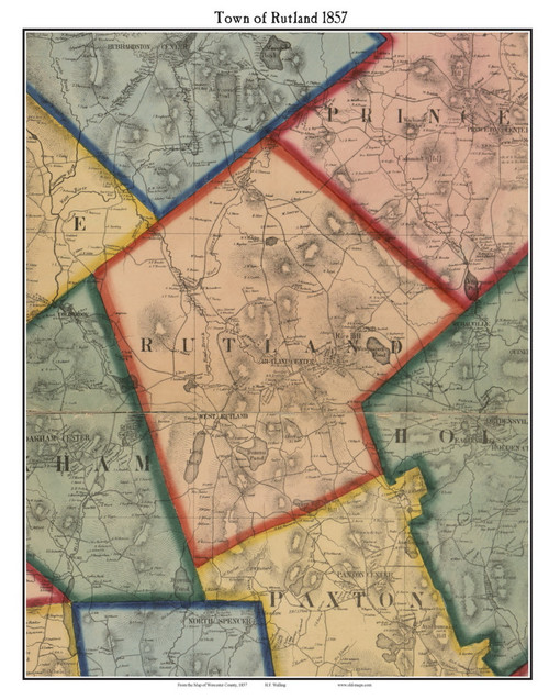 Rutland Massachusetts 1857 Old Town Map Custom Print - Worcester Co.