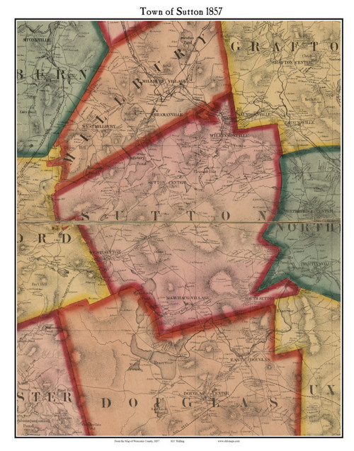 Sutton Massachusetts 1857 Old Town Map Custom Print - Worcester Co.