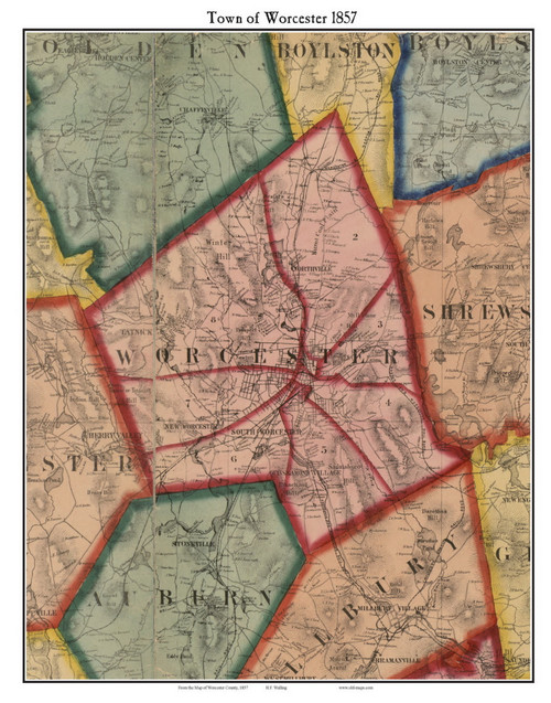 Worcester Massachusetts 1857 Old Town Map Custom Print - Worcester Co.