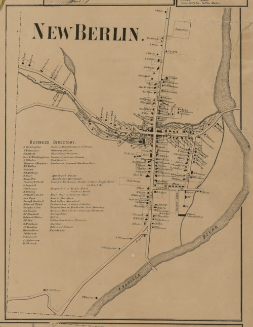 New Berlin Village, New York 1863 Old Town Map Custom Print - Chenango Co.