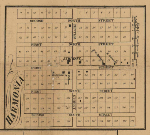 Harmonia Village, Battle Creek, Michigan 1858 Old Town Map Custom Print - Calhoun Co.