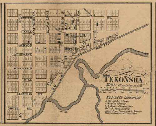 Tekonsha Village, Tekonsha, Michigan 1858 Old Town Map Custom Print - Calhoun Co.