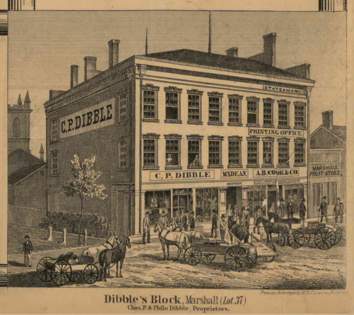 Dibble's Block, Marshall, Michigan 1858 Old Town Map Custom Print - Calhoun Co.