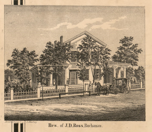 Residence of J.D. Ross, Michigan 1860 Old Town Map Custom Print - Berrien Co.