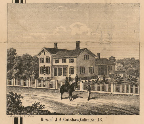 Residence of J.A. Cutshaw, Michigan 1860 Old Town Map Custom Print - Berrien Co.