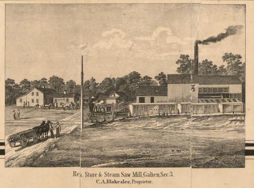 Galien Store & Saw Mill, Michigan 1860 Old Town Map Custom Print - Berrien Co.