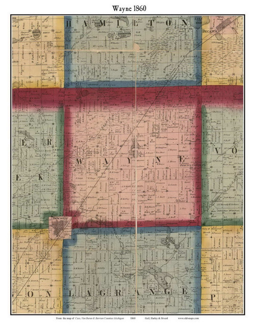 Wayne, Michigan 1860 Old Town Map Custom Print - Cass Co.