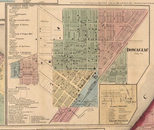 Dowagiac Village, Michigan 1860 Old Town Map Custom Print - Cass Co.