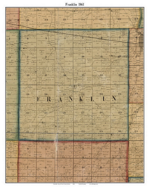 Franklin, Indiana 1861 Old Town Map Custom Print - Grant Co.