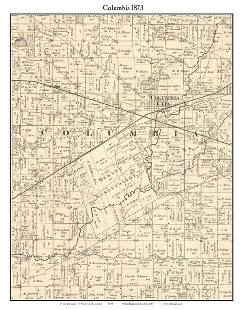 Columbia, Indiana 1873 Old Town Map Custom Print - Whitley Co.