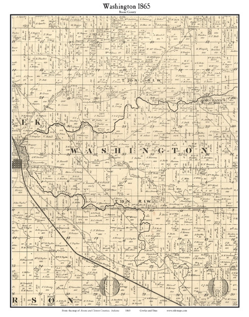 Washington Indiana 1865 Old Town Map Custom Print - Boone Co.
