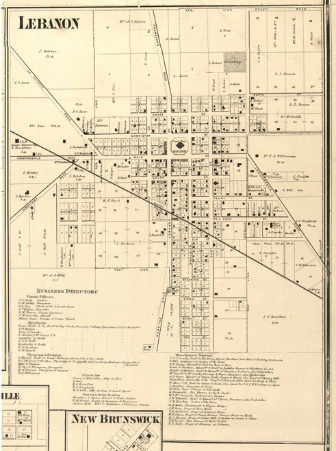 Lebanon Village - Centre Indiana 1865 Old Town Map Custom Print - Boone Co.