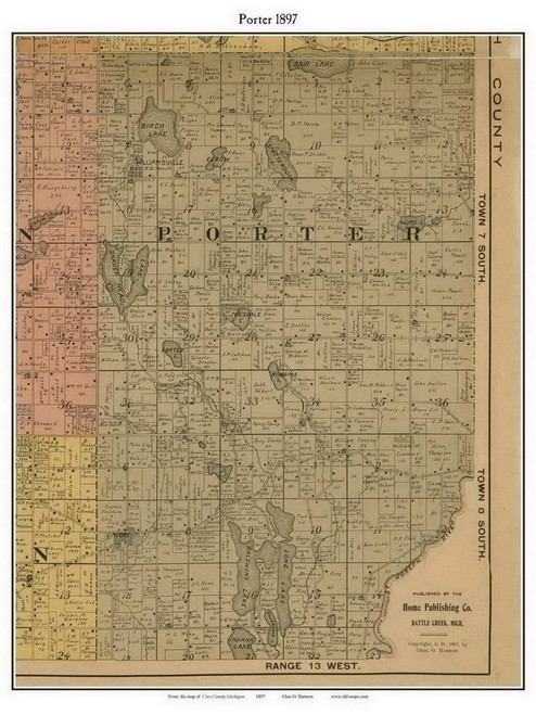 Porter, Michigan 1897 Old Town Map Custom Print - Cass Co.