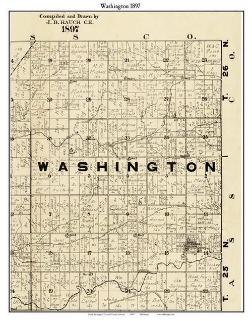 Washington, Indiana 1897 Old Town Map Custom Print - Carroll Co.