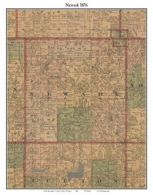 Newark, Michigan 1876 Old Town Map Custom Print - Gratiot Co.