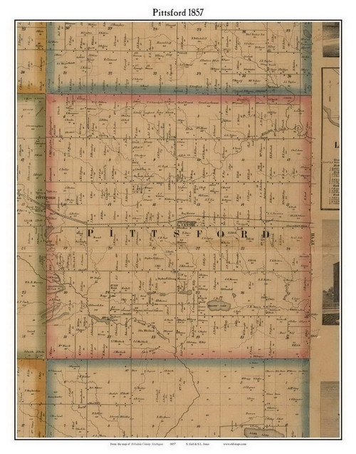 Pittsford, Michigan 1857 Old Town Map Custom Print - Hillsdale Co.