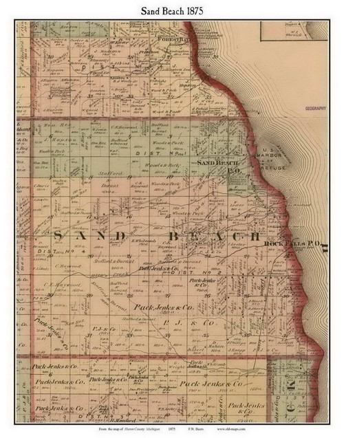 Sand Beach, Michigan 1875 Old Town Map Custom Print - Huron Co.