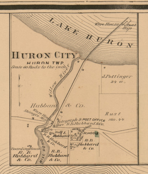 Huron City, Michigan 1875 Old Town Map Custom Print - Huron Co.