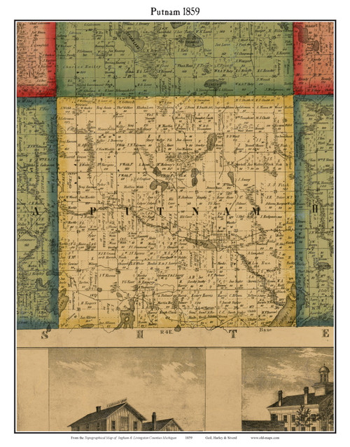 Putnam, Michigan 1859 Old Town Map Custom Print - Livingston Co.
