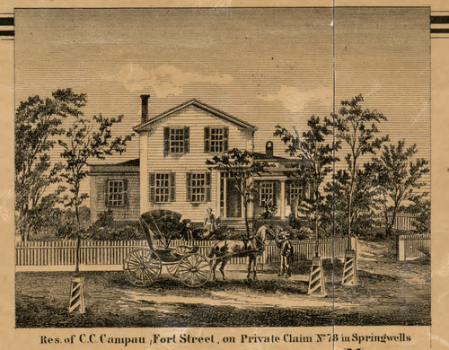 Campan Residence, Springwells, Michigan 1860 Old Town Map Custom Print - Wayne Co.