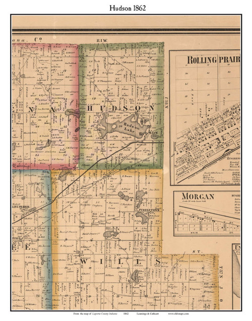 Hudson, Indiana 1862 Old Town Map Custom Print - Laporte Co.