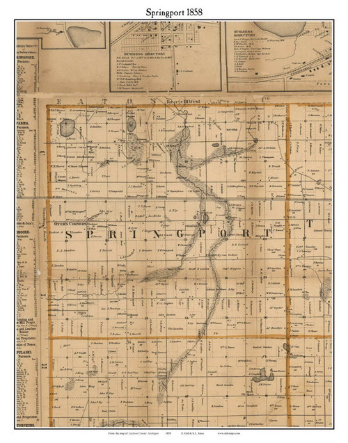 Springsport, Michigan 1858 Old Town Map Custom Print - Jackson Co.