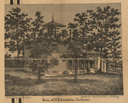 Residence of P.B. Loomis, Michigan 1858 Old Town Map Custom Print - Jackson Co.