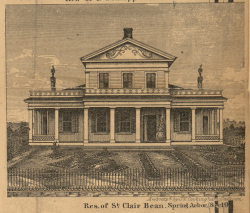 Residence of St. Clair Bean, Michigan 1858 Old Town Map Custom Print - Jackson Co.