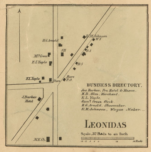 Leonidas Village, Leonida, Michigan 1858 Old Town Map Custom Print - St. Joseph Co.