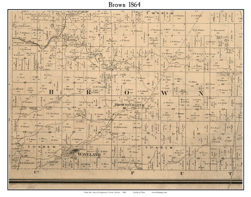 Brown, Indiana 1864 Old Town Map Custom Print - Montgomery Co.