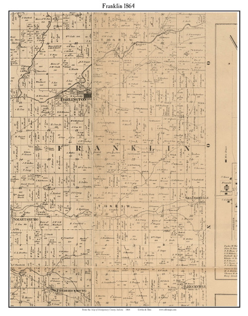 Franklin, Indiana 1864 Old Town Map Custom Print - Montgomery Co.