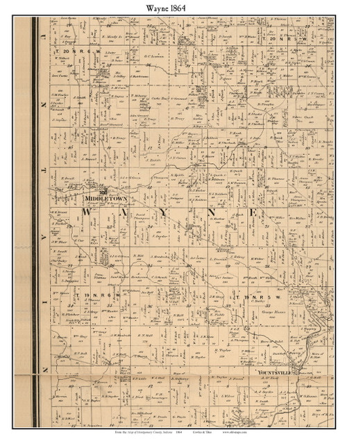 Wayne, Indiana 1864 Old Town Map Custom Print - Montgomery Co.