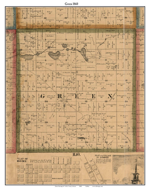 Green, Indiana 1860 Old Town Map Custom Print - Noble Co.