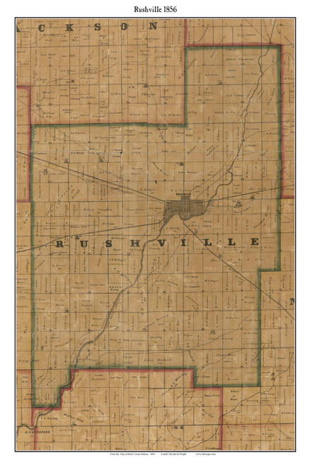 Rushville, Indiana 1856 Old Town Map Custom Print  Rush Co.