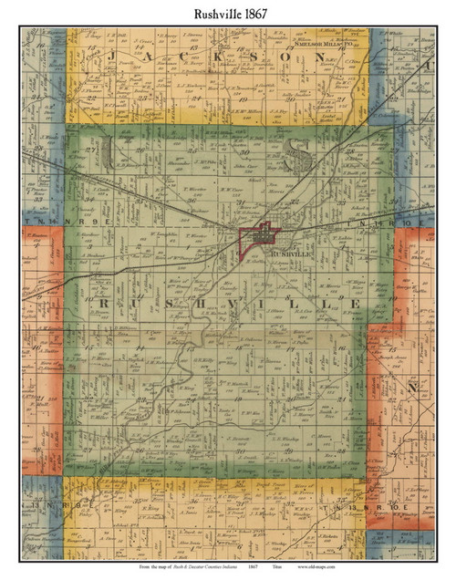 Rushville, Indiana 1867 Old Town Map Custom Print  Rush Co.