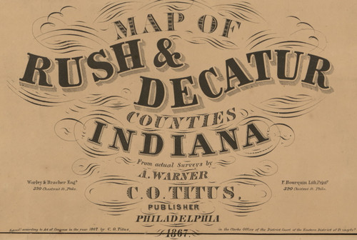 Map Cartouche - Decatur Co. Indiana 1867 Old Town Map Custom Print