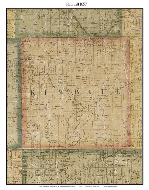Kimball, Michigan 1859 Old Town Map Custom Print - St. Claire Co.