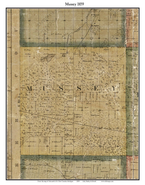 Mussey, Michigan 1859 Old Town Map Custom Print - St. Claire Co.
