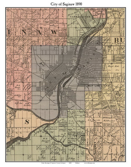 Saginaw City Michigan 1890 Old Town Map Custom Print - Saginaw Co.