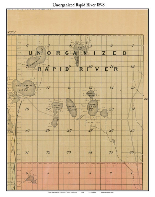 Unorganized Rapid River, Michigan 1898 Old Town Map Custom Print - Kalkaska Co.