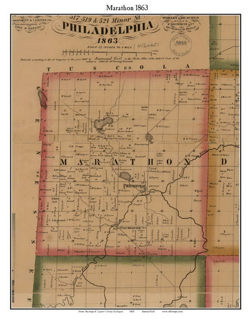 Marathon, Michigan 1863 Old Town Map Custom Print - Lapeer Co.