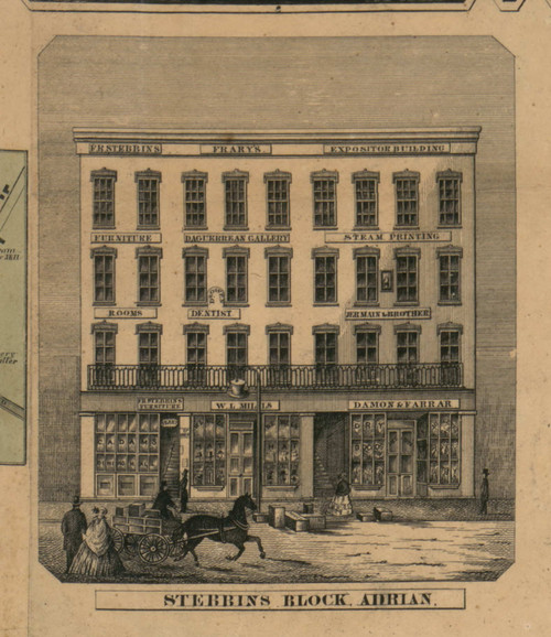 Stebbins Block, Adrian , Michigan 1857 Old Town Map Custom Print - Lenawee Co.
