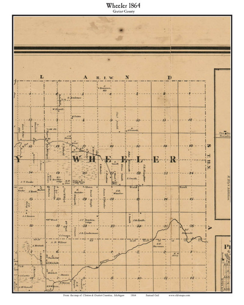 Wheeler, Michigan 1864 Old Town Map Custom Print - Gratiot Co.