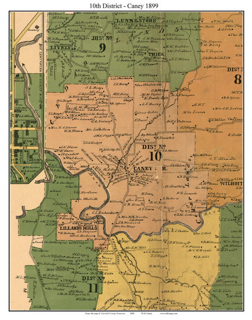 District 10 - Caney Tennessee 1899 - Old Town Map Custom Print - Marshall Co.