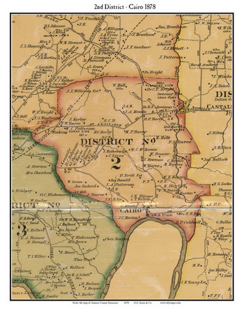 District 2 - Cairo, 1878 Old Town Map Custom Print Sumner Co.