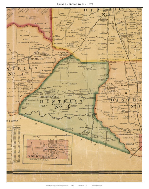 District 4 - Gibson Wells, Tennessee 1877 Old Town Map Custom Print Gibson Co.