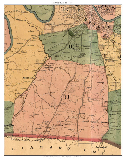 Districts 10 & 11, Tennessee 1871 Old Town Map Custom Print Davidson Co.