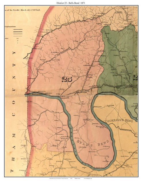 District 25 - Bells Bend, Tennessee 1871 Old Town Map Custom Print Davidson Co.