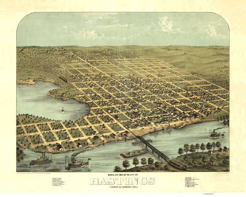 Hastings, Minnesota 1867 Bird's Eye View